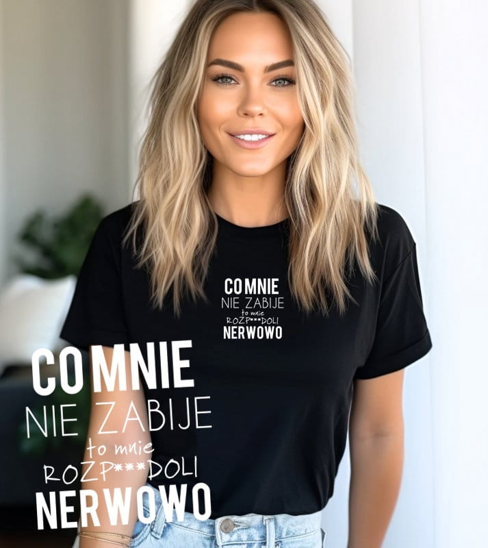 CZARNA KOSZULKA DAMSKA z nadrukiem