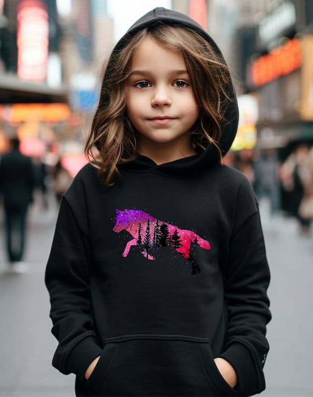 Bluza dla dziewczynki czarna z wilkiem