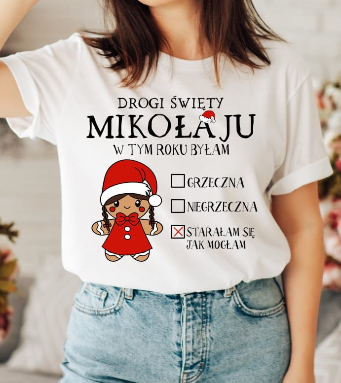 ŚMIESZNA KOSZULKA NA MIKOŁAJKI DLA BRUNETKI