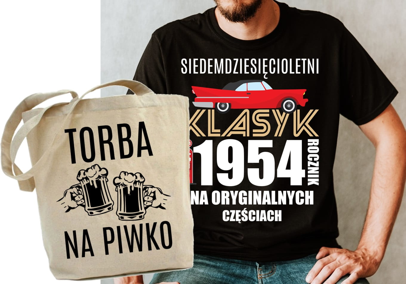 ZESTAW NA PREZENT 70 URODZINY KOSZULKA MĘSKA PLUS TORBA