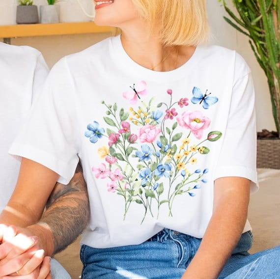 Biała damska koszulka Z NADRUKIEM KWIATKI5