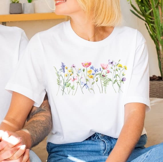 Biała damska koszulka Z NADRUKIEM KWIATKI3