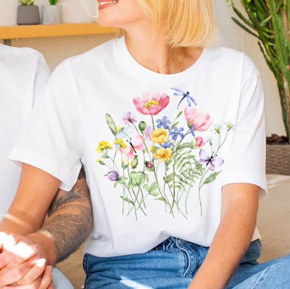 Biała damska koszulka Z NADRUKIEM KWIATKI1