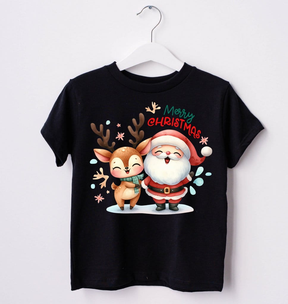 Koszulka ŚWIĄTECZNA DLA DZIECKA Z MIKOŁAJE I RENIFEREM