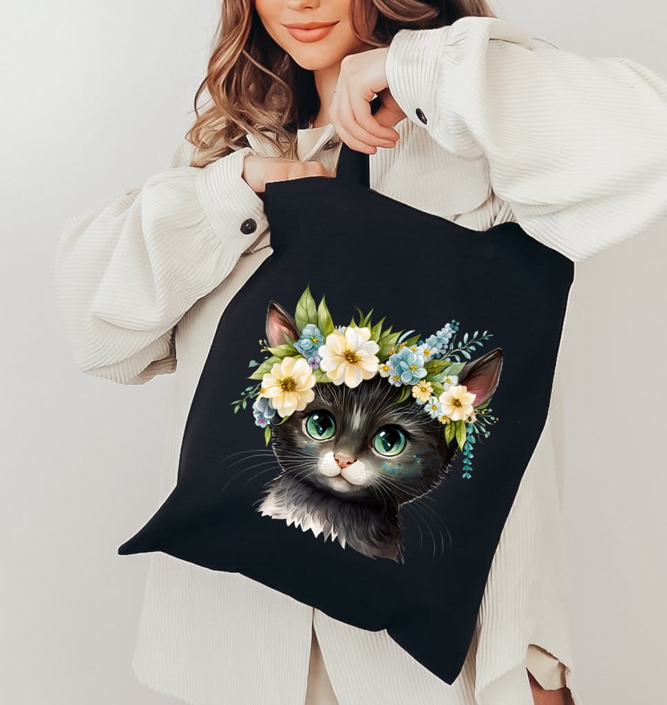 Torba na zakupy bawełniana z kotem - kotek9