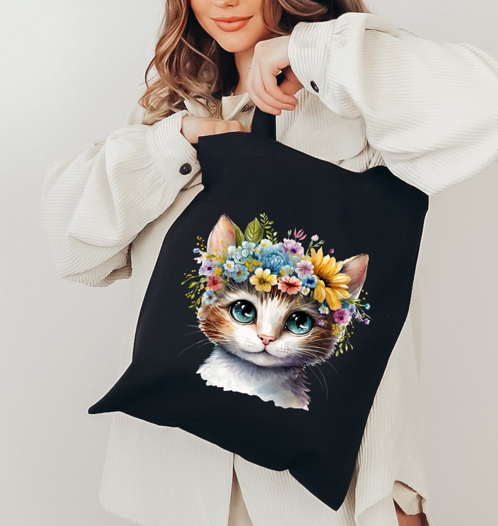 Torba na zakupy bawełniana z kotem - kotek5