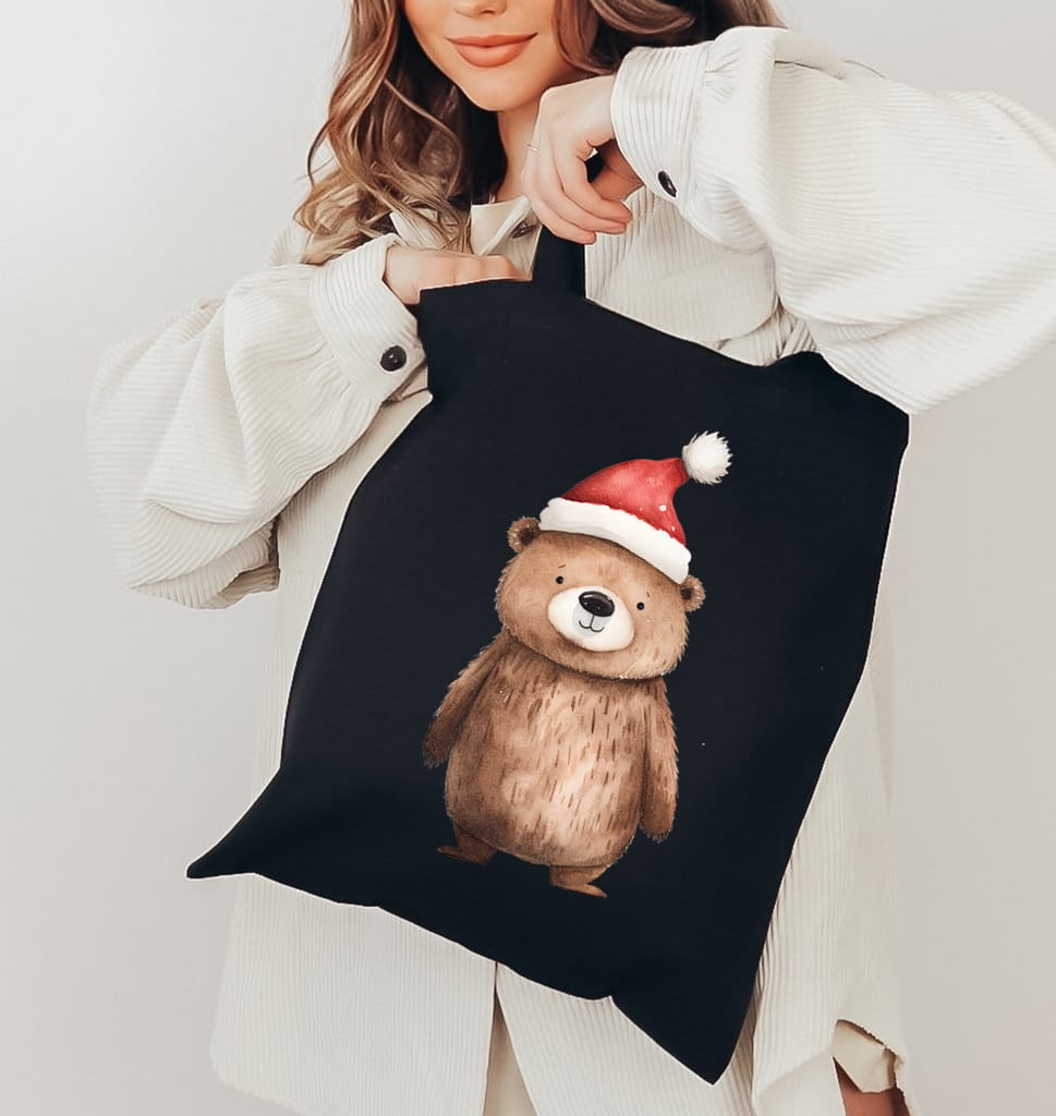 Torba na zakupy bawełniana z świątecznym misiem santa98