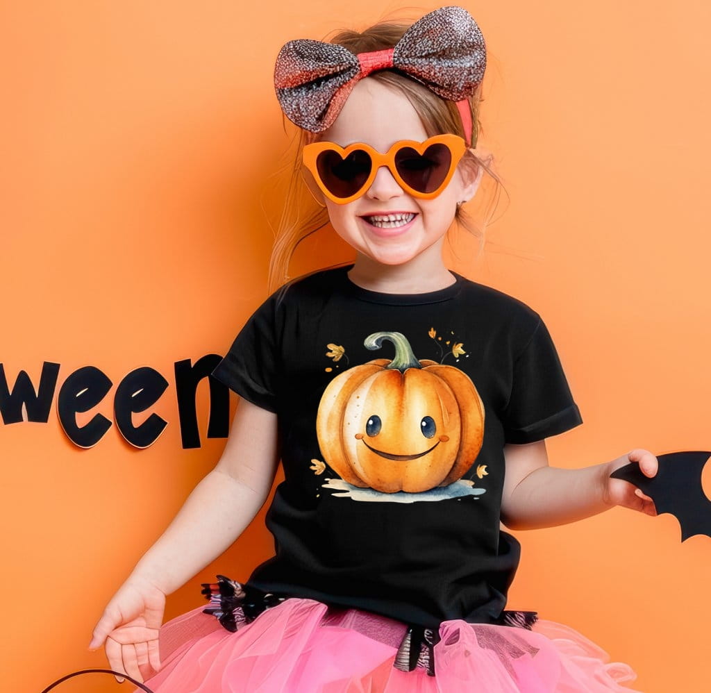 Czarna koszulka na dzień dyni dla dziewczynki/chłopca dynia2