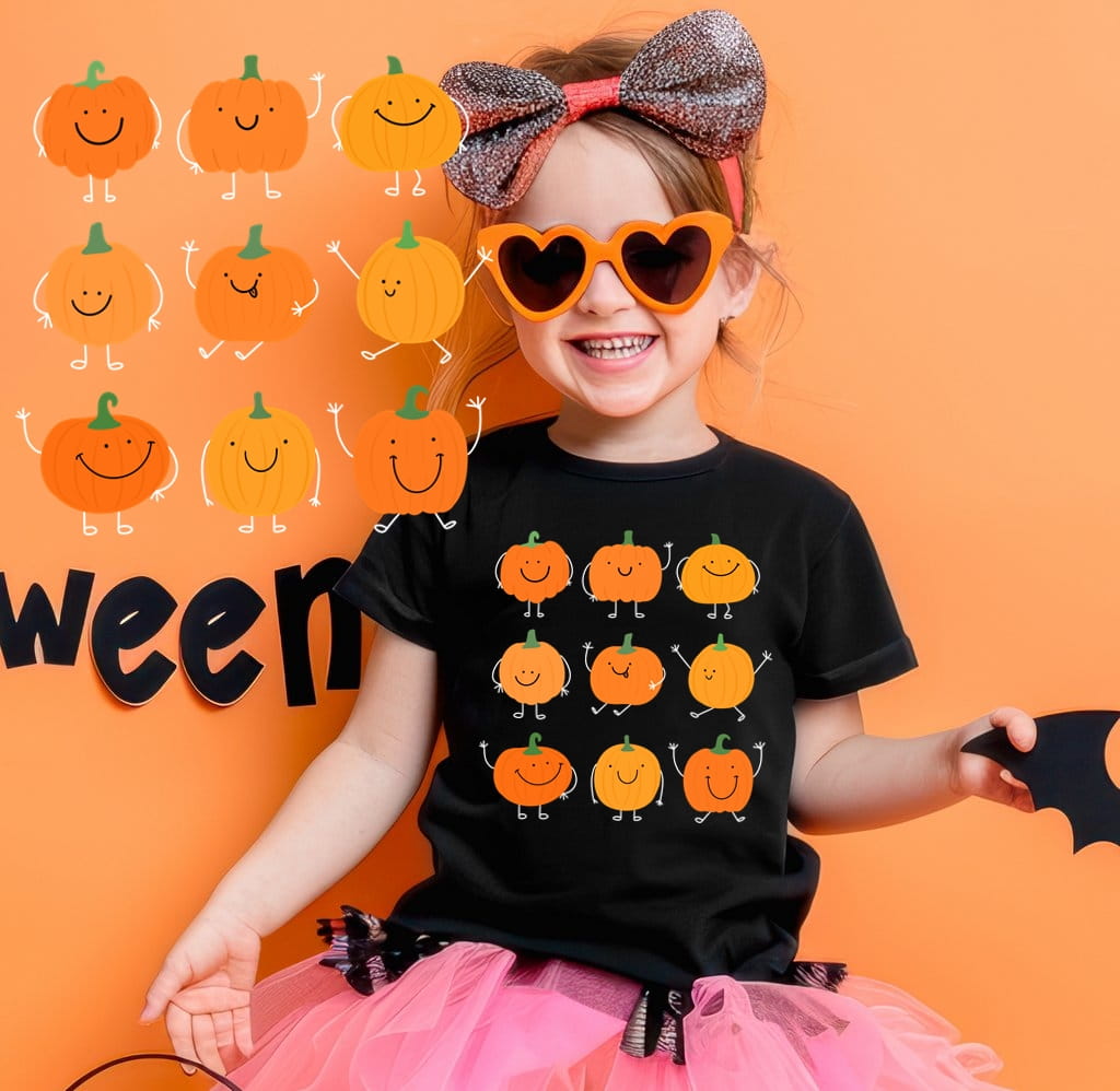 Czarna koszulka na dzień dyni dla dziewczynki/chłopca