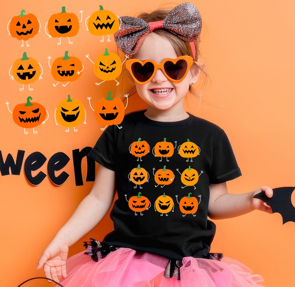 Czarna koszulka na dzień dyni dla dziewczynki/chłopca