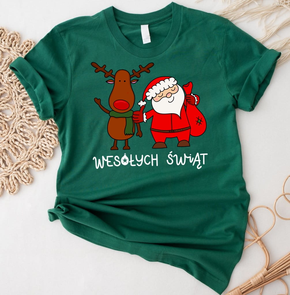 Zielona damska koszulka świąteczna na prezent - WESOŁYCH ŚWIĄT