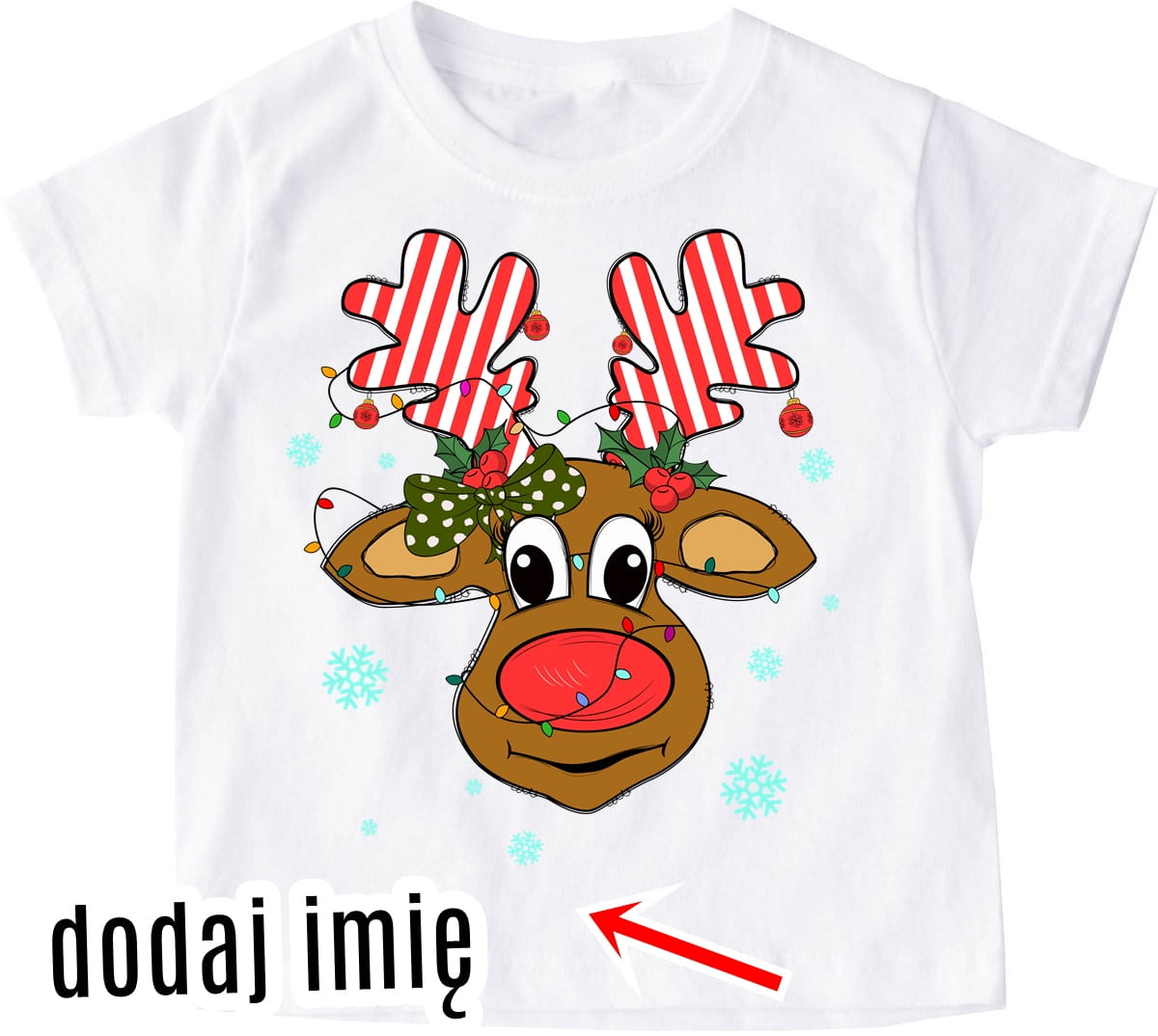 Koszulki dla dzieci na mikołajki z imieniem - z reniferem wzór santa59