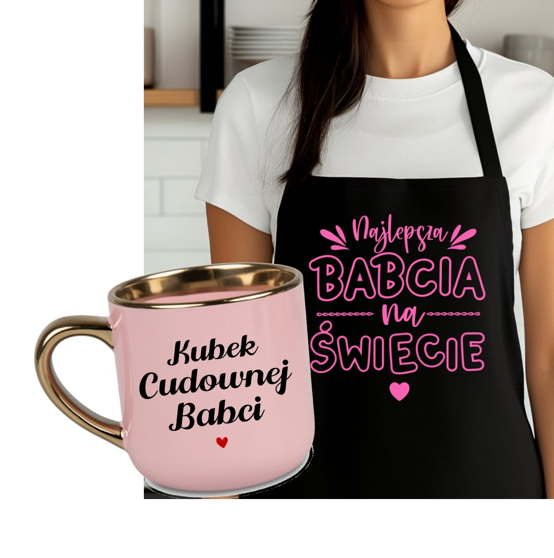 Zestaw prezentowy dla Babci - Fartuch najlepsza babcia na świecie kuchenny plus kubek
