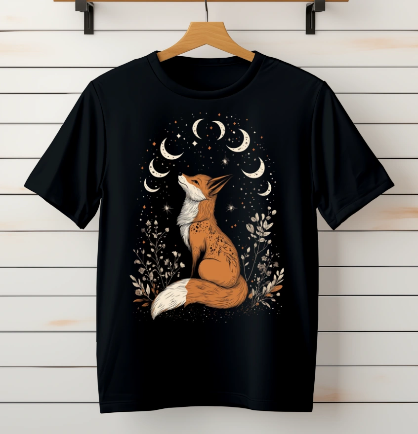 Czarna damska koszulka z lisem