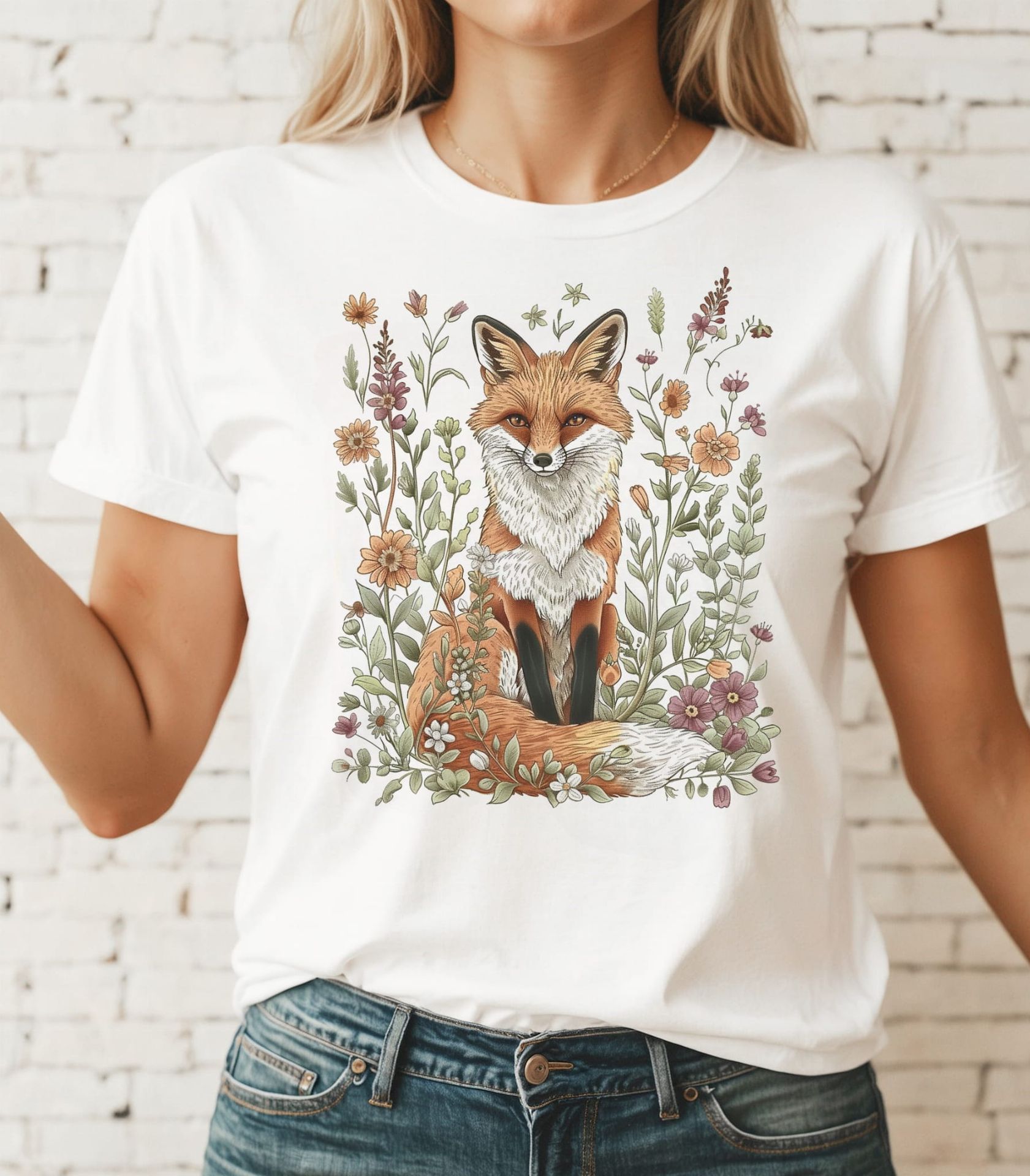 DAMSKA BIAŁA KOSZULKA Z LISEM