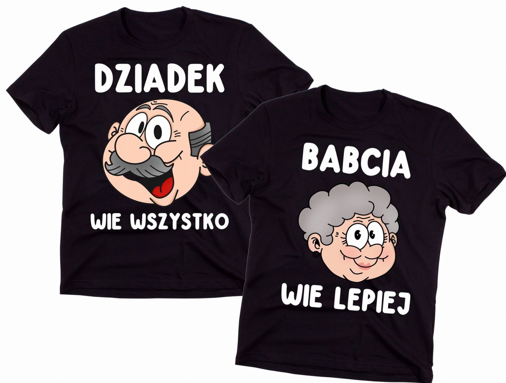 ZESTAW KOSZULEK DLA BABCI I DZIADKA - DZIADEK WIE WSZYSTKO - BABCIA WIE LEPIEJ wersja 2