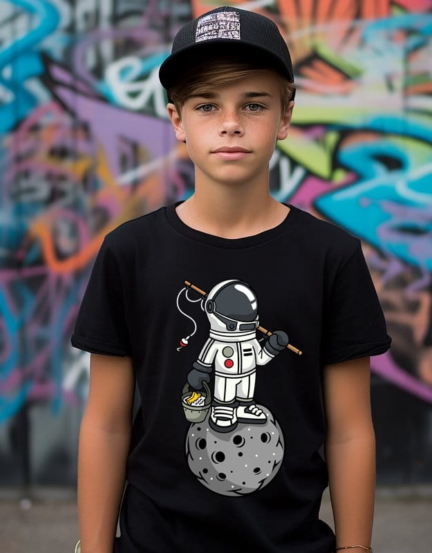 koszulka dla chłopca z astronautą na rybach