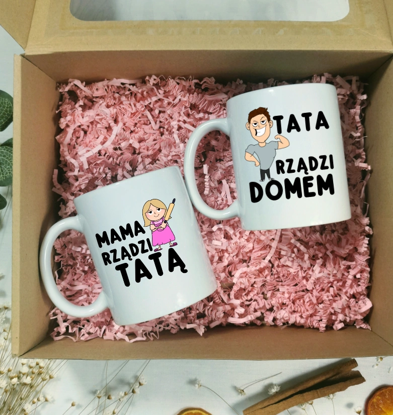 Zestaw prezentowy dla Mamy i Taty - MAMA RZĄDZI TATĄ , TATA RZĄDZI DOMEM - MAMA BLONDYNKA