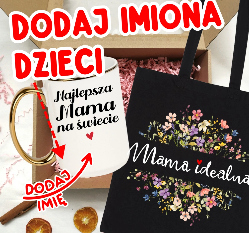 Zestaw prezentowy dla mamy na Dzień Mamy NAJLEPSZA MAMA NA ŚWIECIE Z IMIONAMI DZIECI NA KUBKU