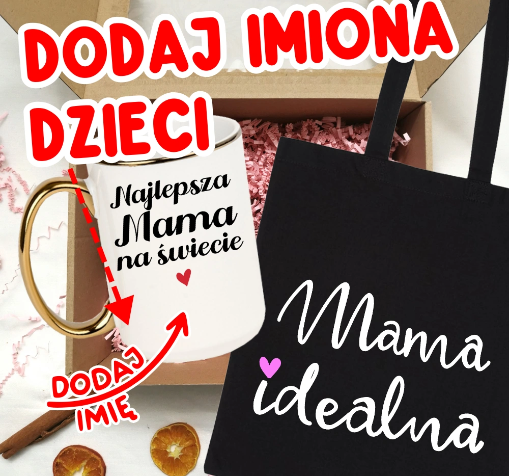Zestaw prezentowy dla mamy na Dzień Mamy NAJLEPSZA MAMA NA ŚWIECIE Z IMIONAMI DZIECI NA KUBKU
