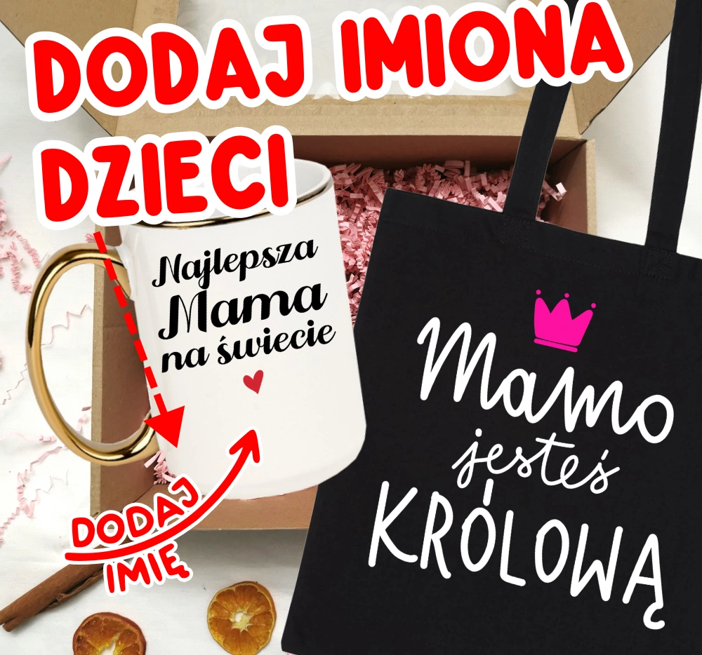 Zestaw prezentowy dla mamy na Dzień Mamy NAJLEPSZA MAMA NA ŚWIECIE Z IMIONAMI DZIECI NA KUBKU