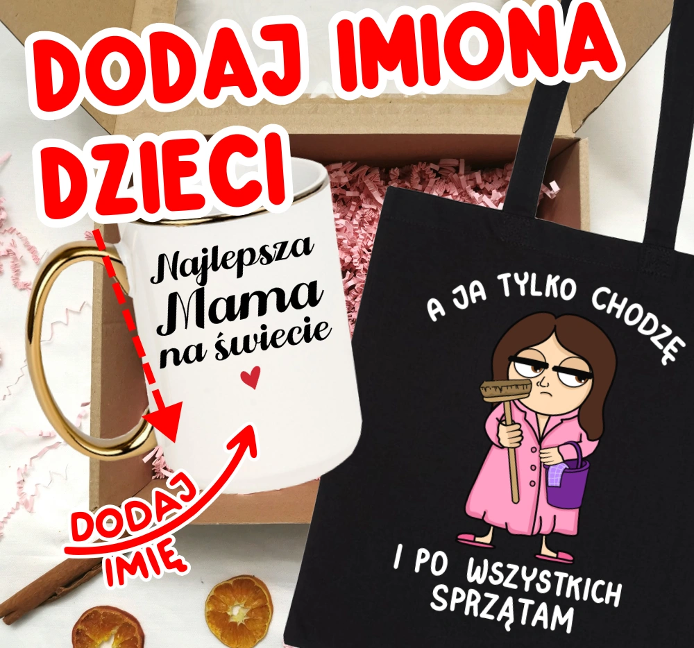 Zestaw prezentowy dla mamy na Dzień Mamy NAJLEPSZA MAMA NA ŚWIECIE Z IMIONAMI DZIECI NA KUBKU dla mamy brunetki