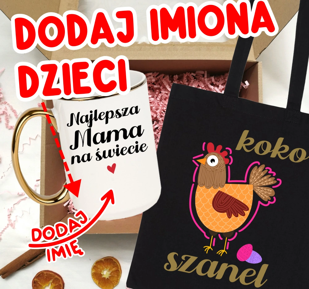 Zestaw prezentowy dla mamy na Dzień Mamy NAJLEPSZA MAMA NA ŚWIECIE Z IMIONAMI DZIECI NA KUBKU
