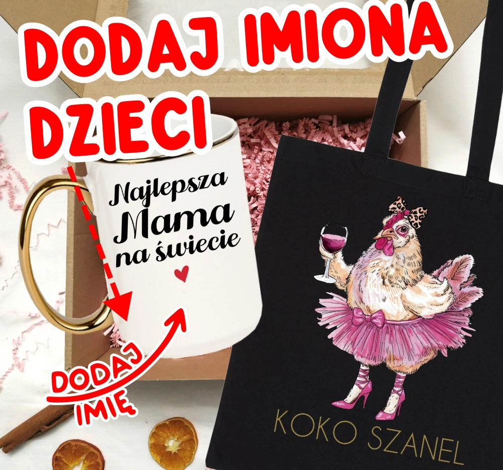Zestaw prezentowy dla mamy na Dzień Mamy NAJLEPSZA MAMA NA ŚWIECIE Z IMIONAMI DZIECI NA KUBKU