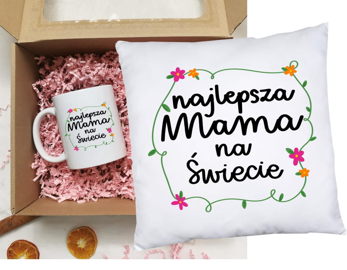Zestaw prezentowy na Dzień Mamy - poduszka oraz kubek dla Mamy