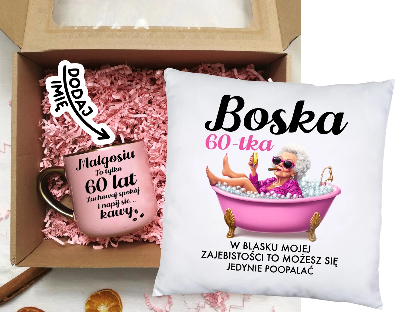 Prezent na 60 urodziny - Zestaw Kubek na 60 urodziny oraz poduszka na 60 urodziny