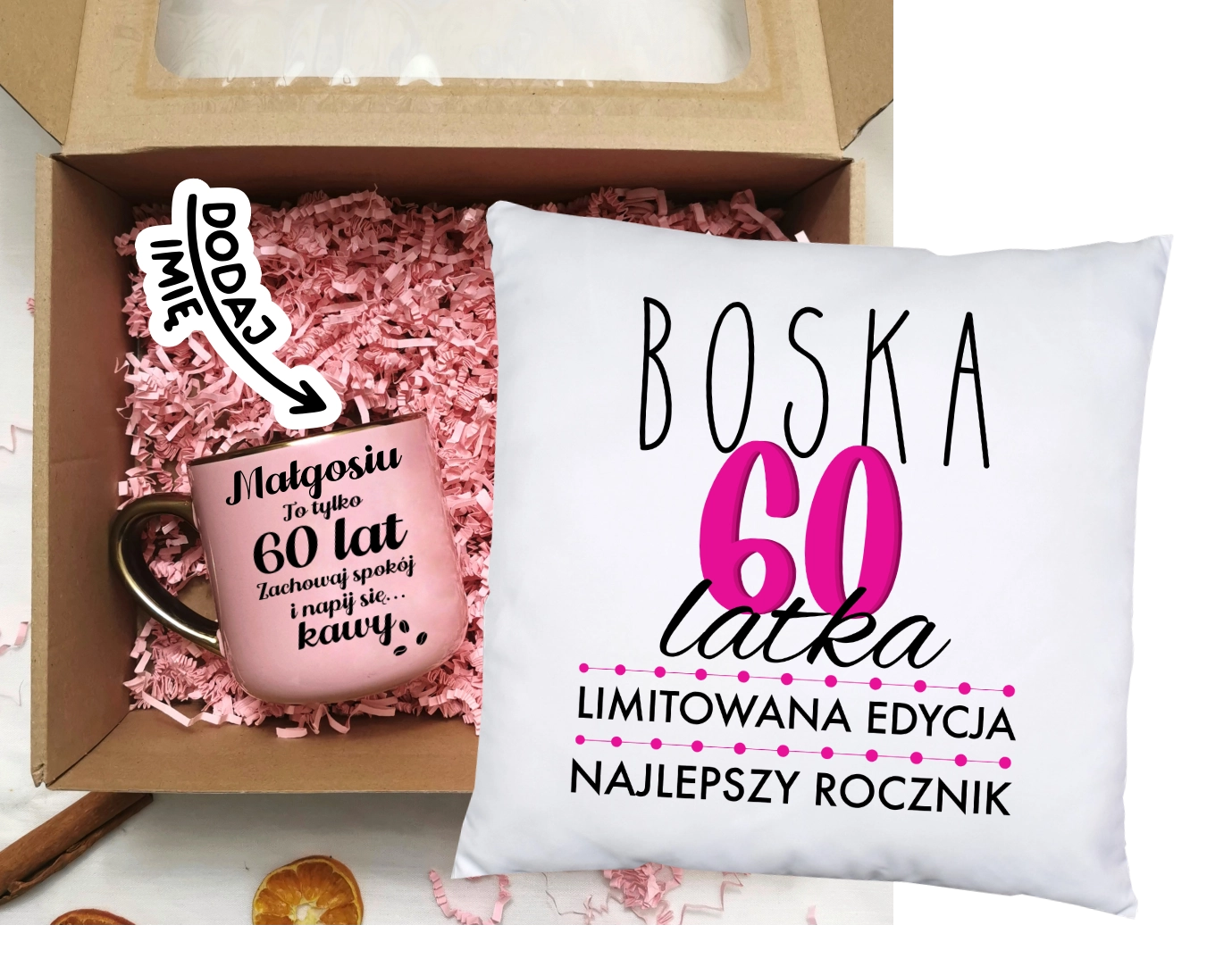 Prezent na 60 urodziny - Zestaw Kubek na 60 urodziny oraz poduszka na 60 urodziny