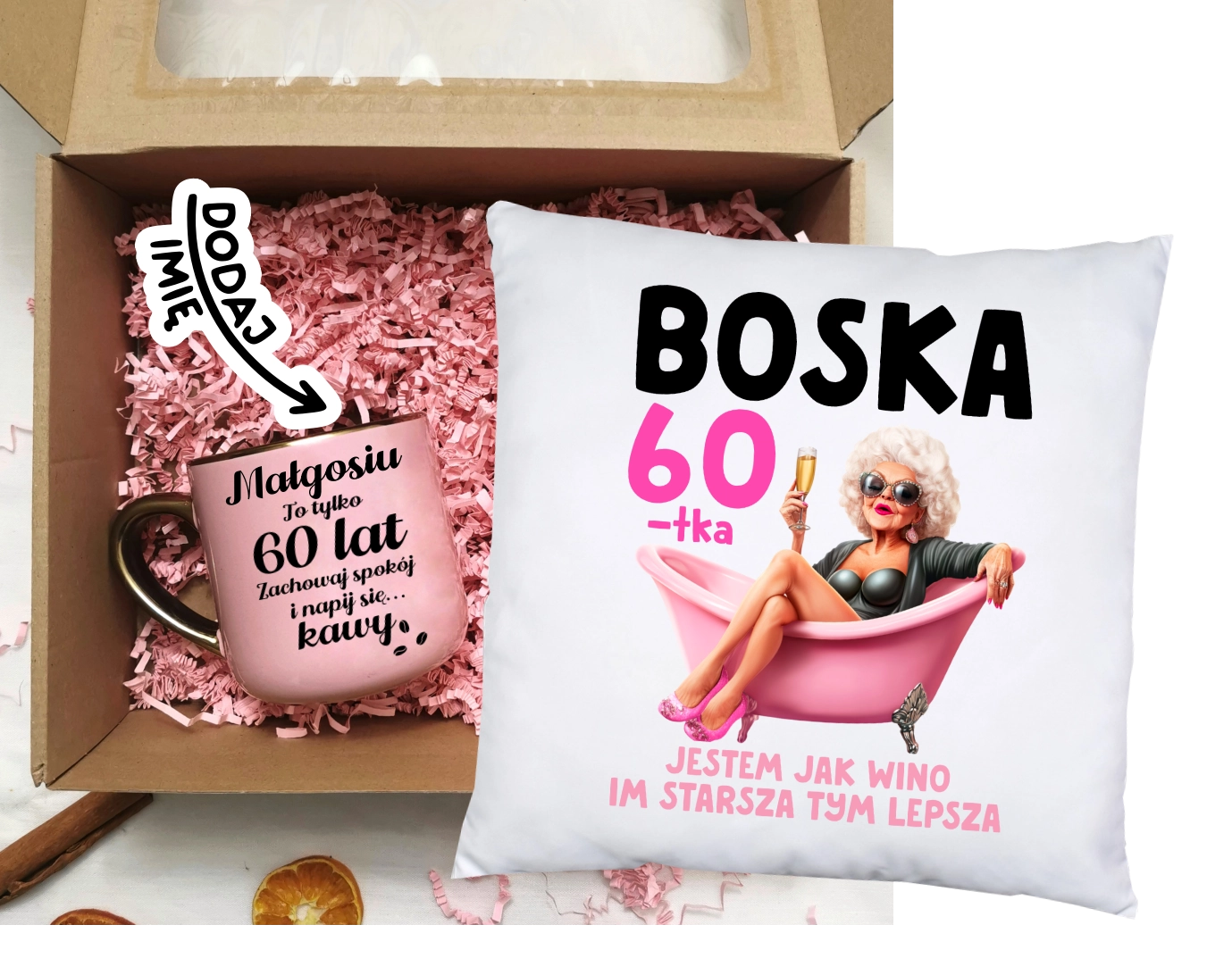 Prezent na 60 urodziny - Zestaw Kubek na 60 urodziny oraz poduszka na 60 urodziny