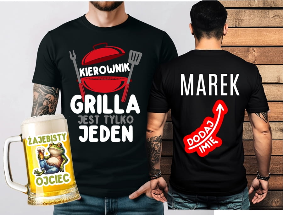 Koszulka dla Taty - KIEROWNIK GRILLA JEST TYLKO JEDEN oraz kufel ŻAJEBISTY OJCIEC