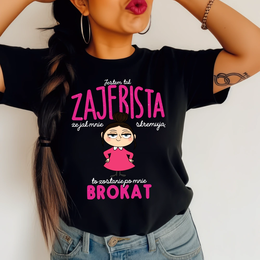 Koszulka damska czarna ''jestem tak zajebista że jak mnie skremują to zostanie po mnie brokat''