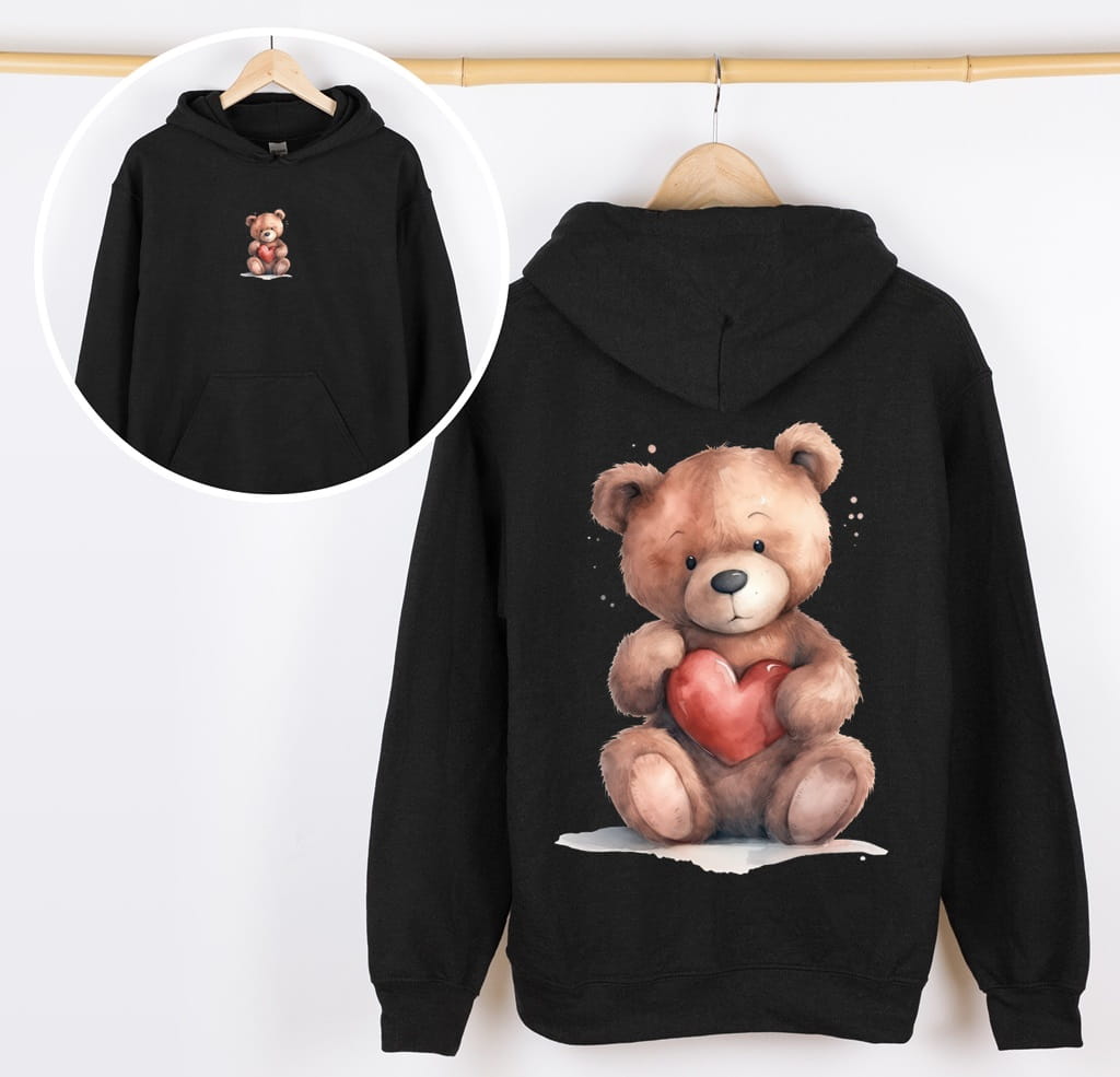 CZARNA Bluza z kapturem dla dziewczynki - wzór misiek49