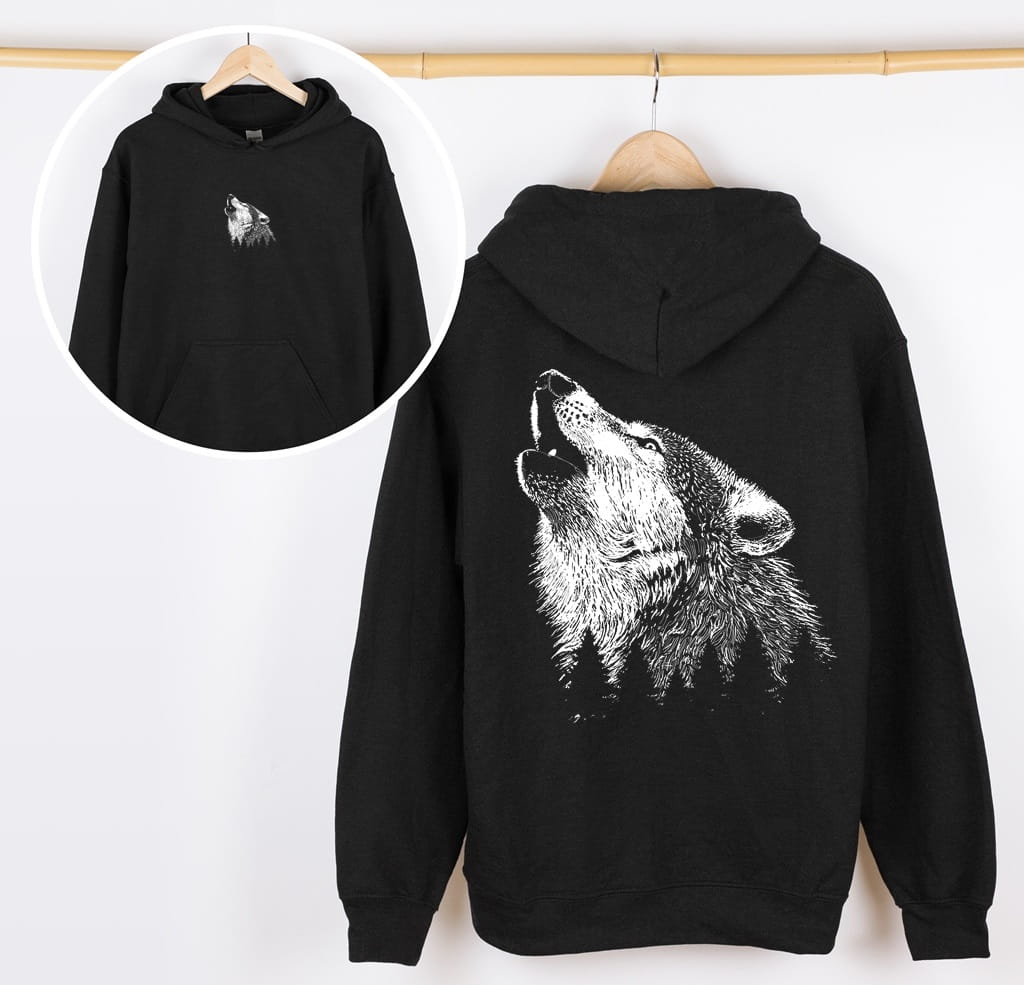 CZARNA Bluza z kapturem dla dziewczynki z wilkiem