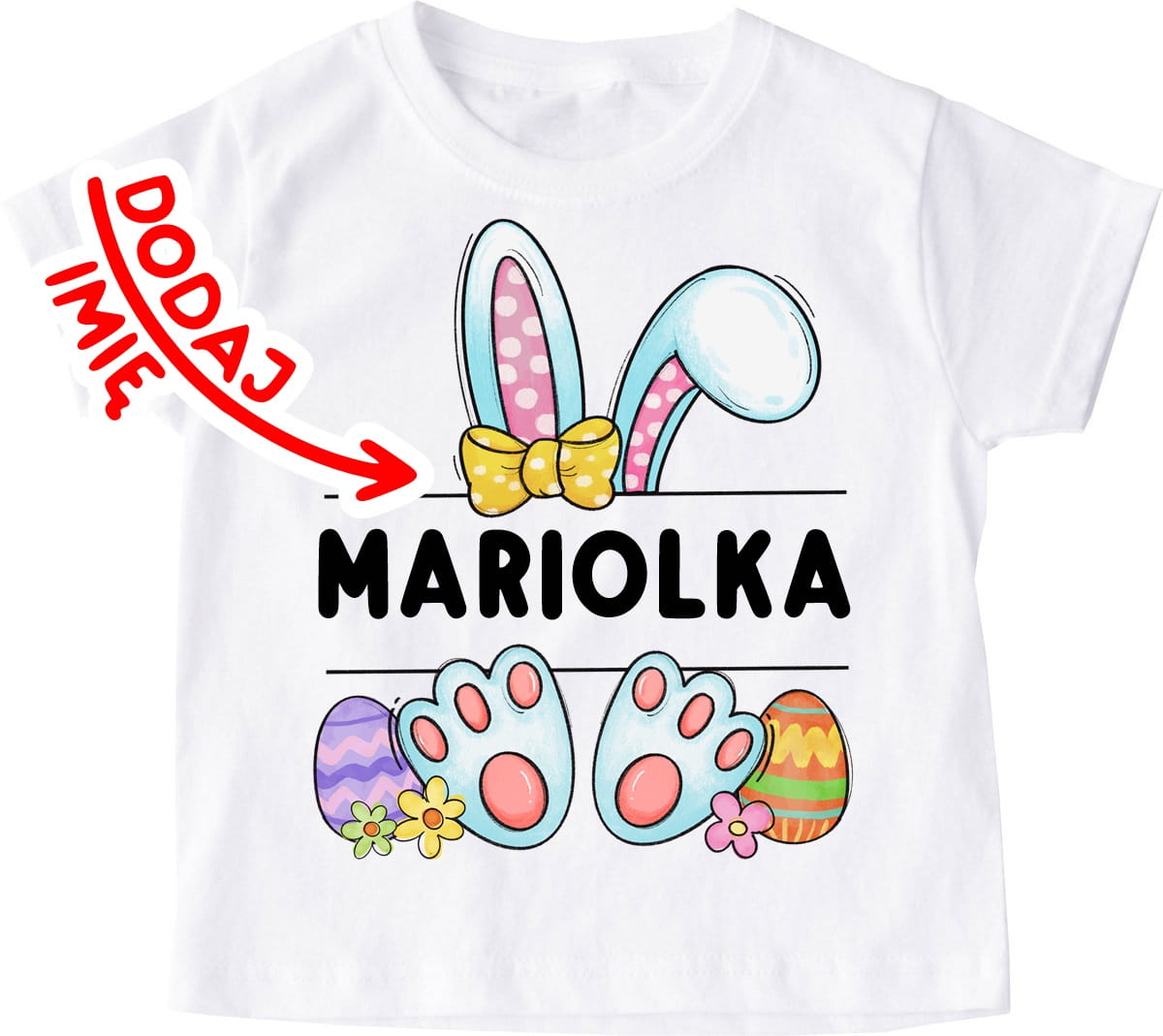 Koszulka z uszkami królika i imieniem dla dziewczynki