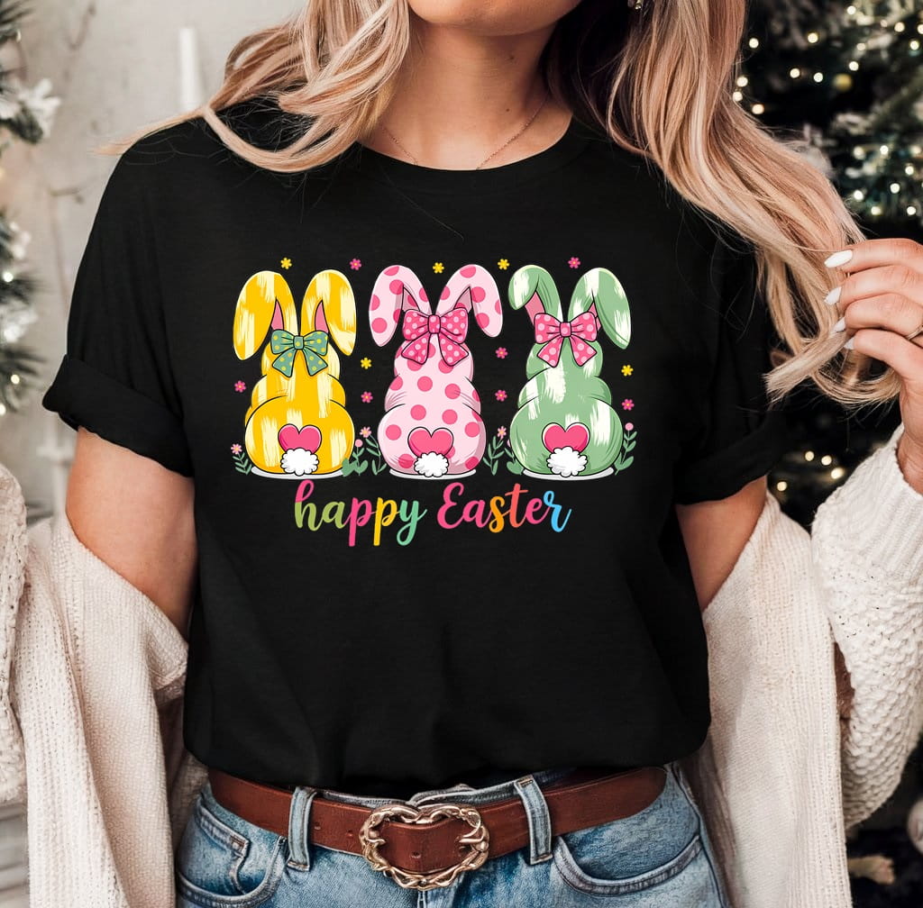 Damska koszulka z zajączkami na Wielkanoc HAPPY EASTER