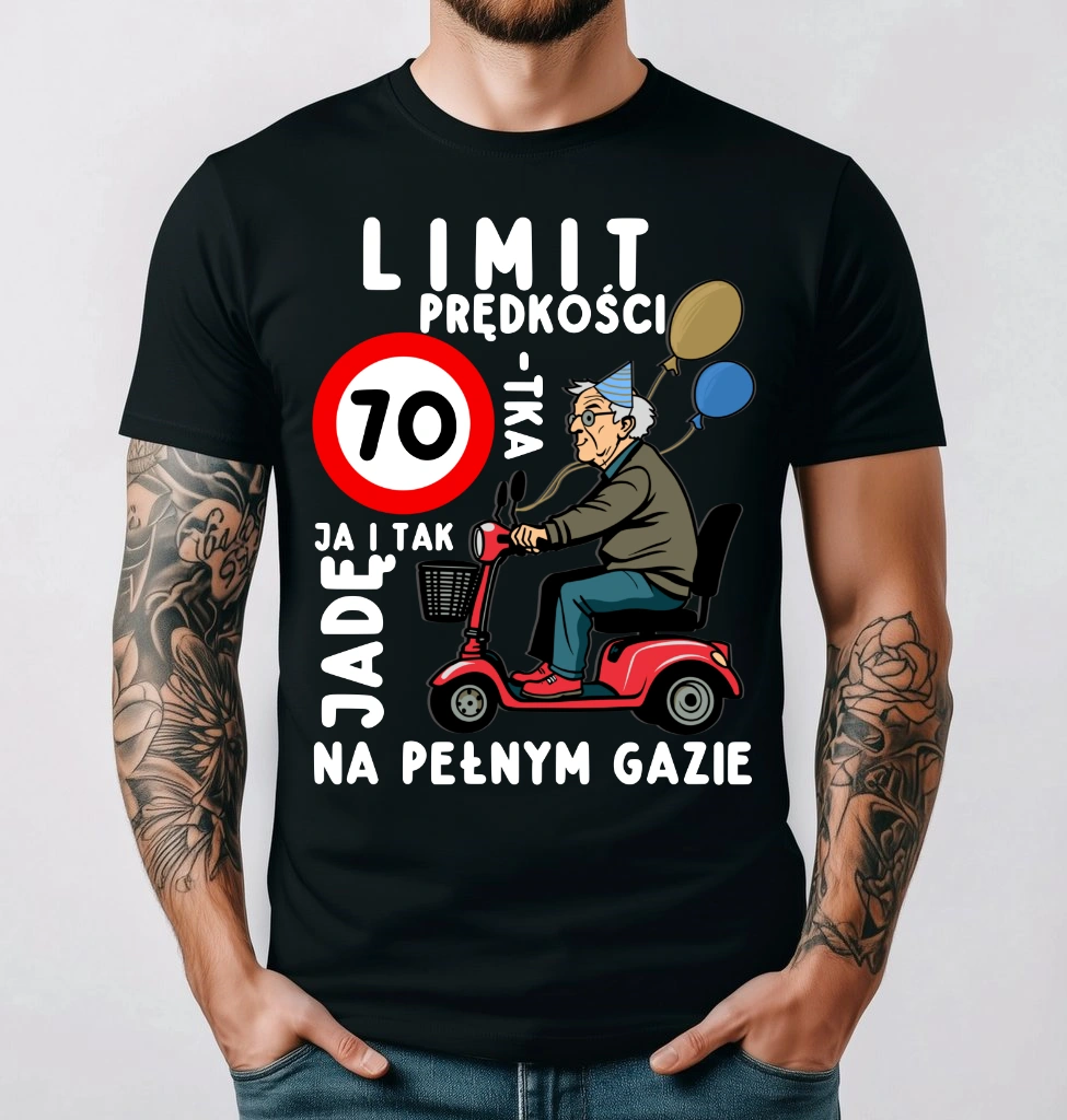 Koszulka męska na 70 urodziny ''Limit prędkości 70''