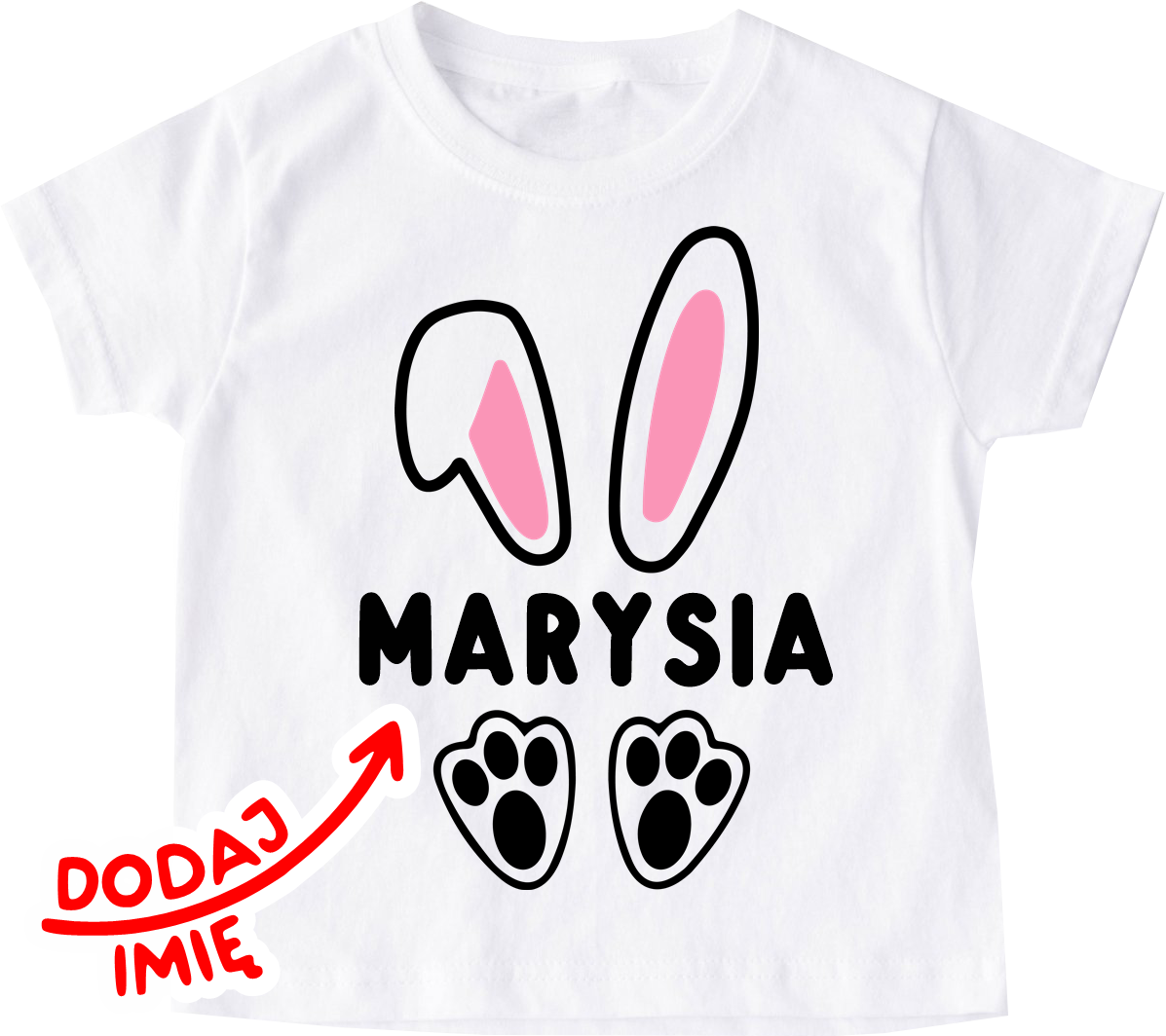 Koszulki do przedszkola z imieniem na dzień zajączka - uszka zajączka
