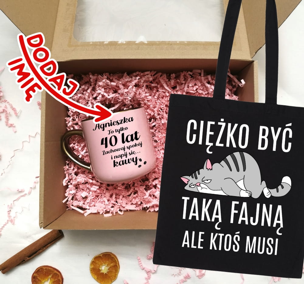 Zestaw prezentowy na 40 urodziny - kubek z imieniem oraz torba