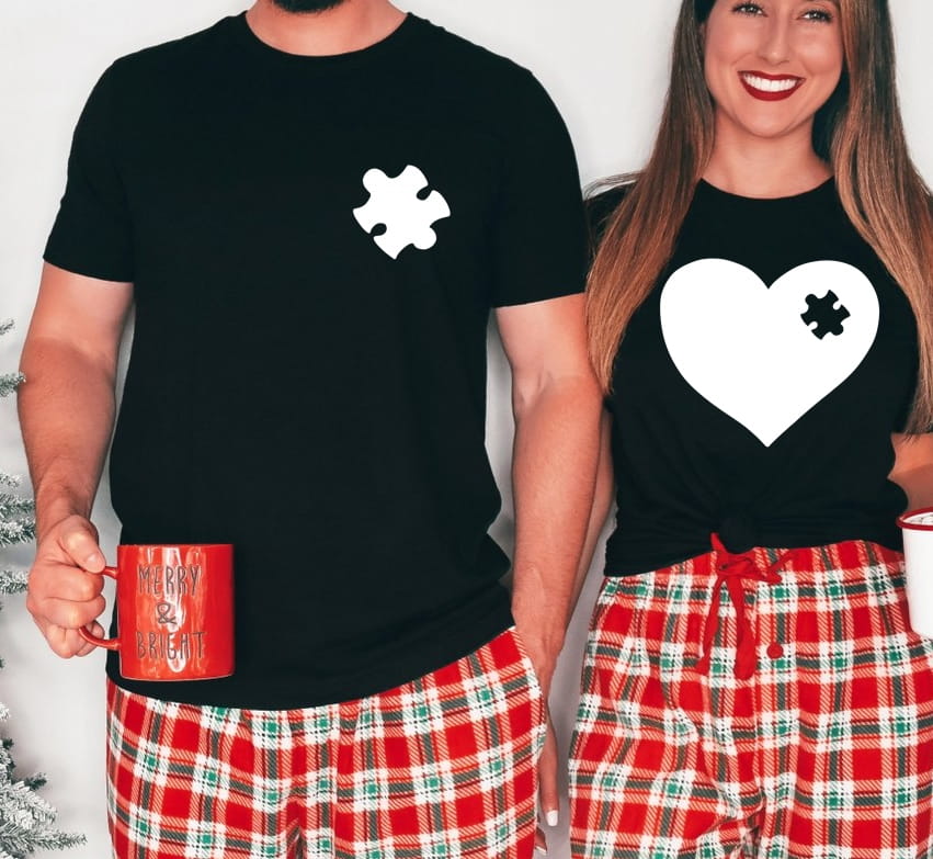 Zestaw dwóch koszulek dla pary puzzel w sercu