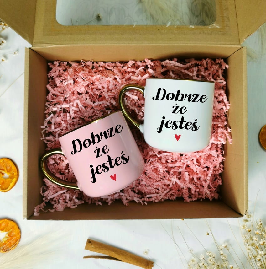 Zestaw kubków na walentynki DOBRZE ŻE JESTEŚ