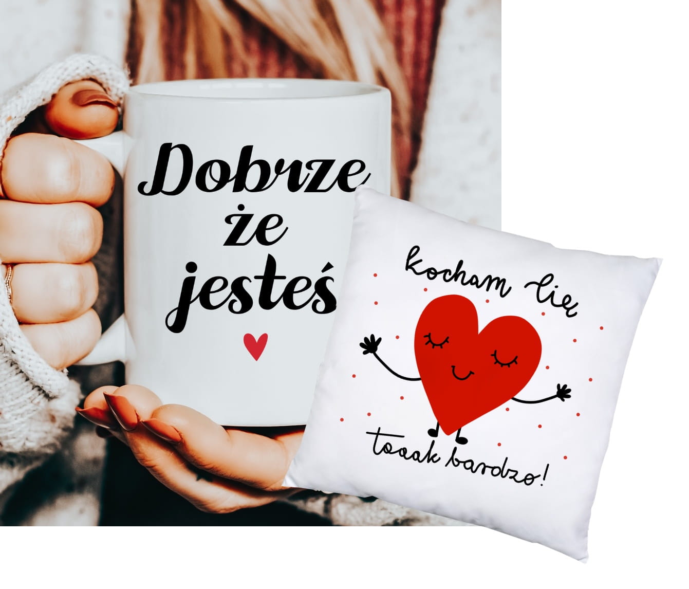 ZESTAW KUBEK ORAZ PODUSZKA kocham cię taaak bardzo !