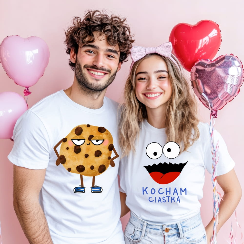 Zestaw koszulek dla pary na walentynki - kocham ciastka