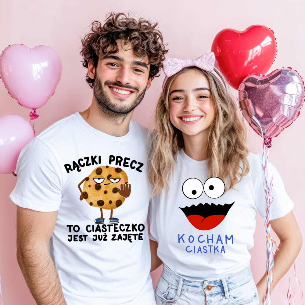 Zestaw koszulek dla pary na walentynki - rączki precz