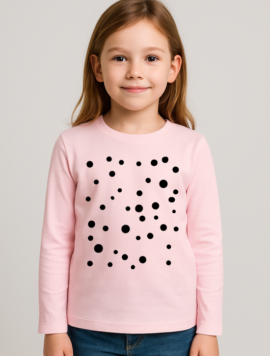 Różowa koszulka z długim rękawkiem na Dzień Kropki dla dziewczynki w czarne kropki