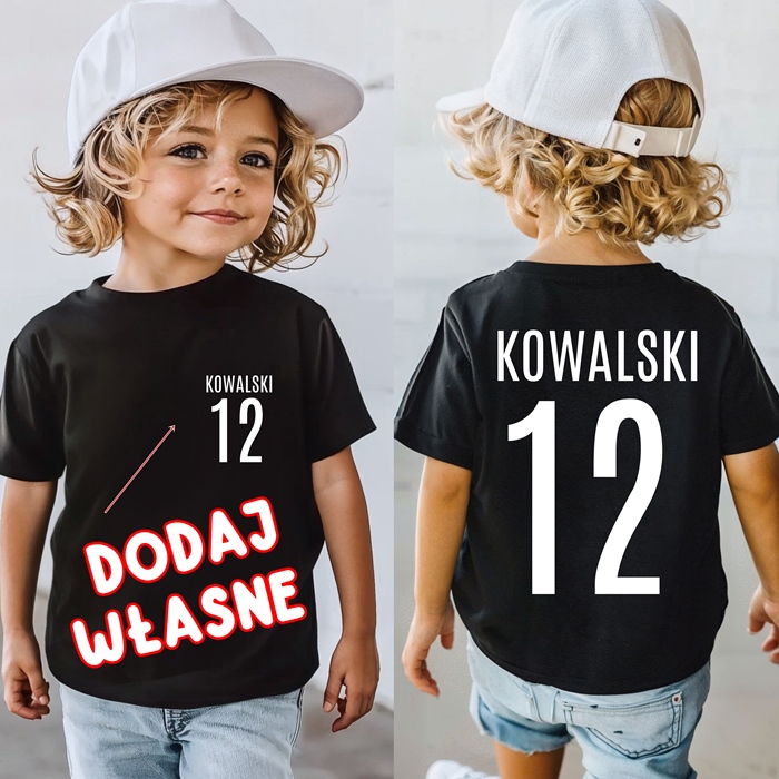 Koszulka dla dziecka w stylu sportowej koszulki z nazwiskiem i numerem