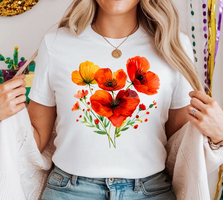 Biała Damska koszulka bawełniana w kwiaty w kształcie serca - wzór serduszko73