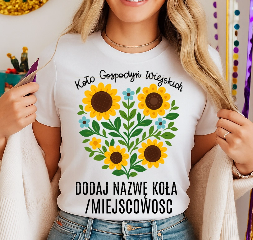 Koszulka dla koło gospodyń wiejskich z sercem w kwiaty - z nazwą koło gospodyń wiejskich - wzór serce90